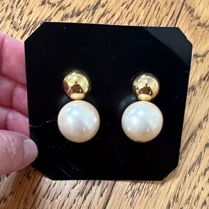 Vintage Large Gold and Cream Faux Pearl Earrings